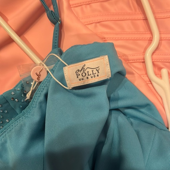 Oh Polly RANCHO MIRAGE Embellished Cowl Mini Dress in Aqua Size US 4 - Picture 5 of 5